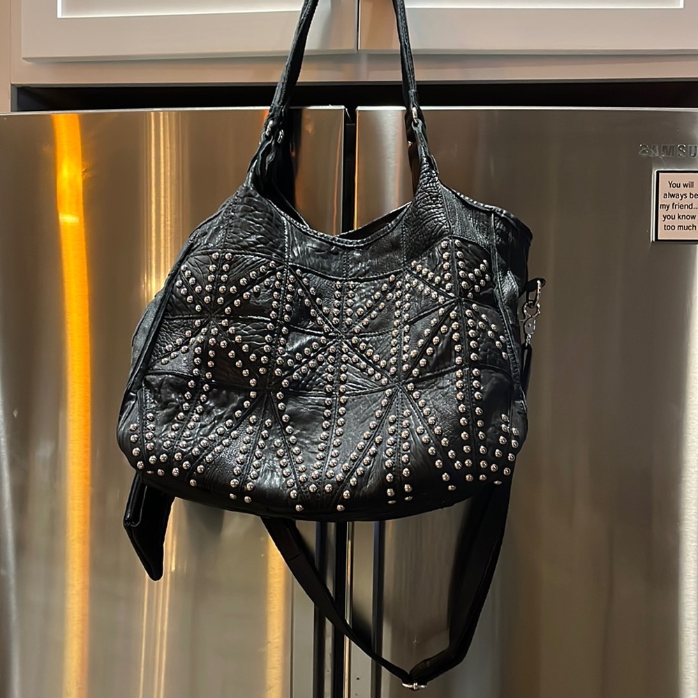 Real leather studded bag